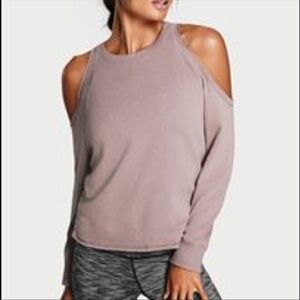VICTORIA SPORT COLD SHOULDER oversized crop lightweight sweatshirt, L mauve SM